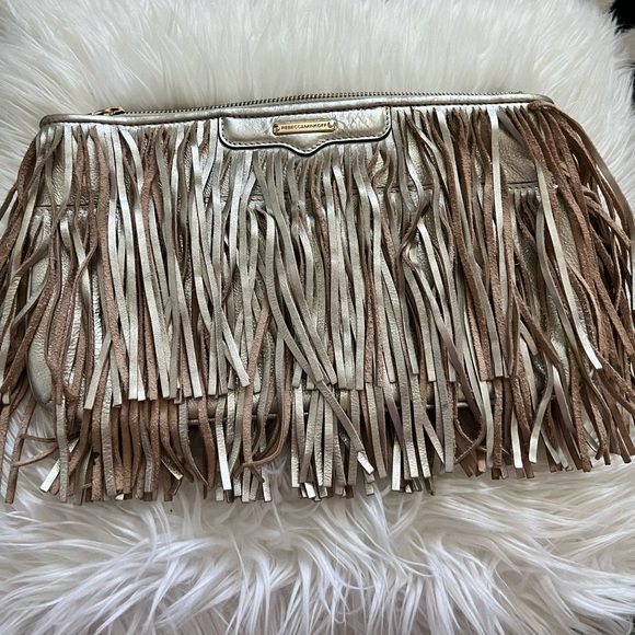 Rebecca Minkoff | Gold Leather Fringe Clutch Purse - Picture 3 of 8